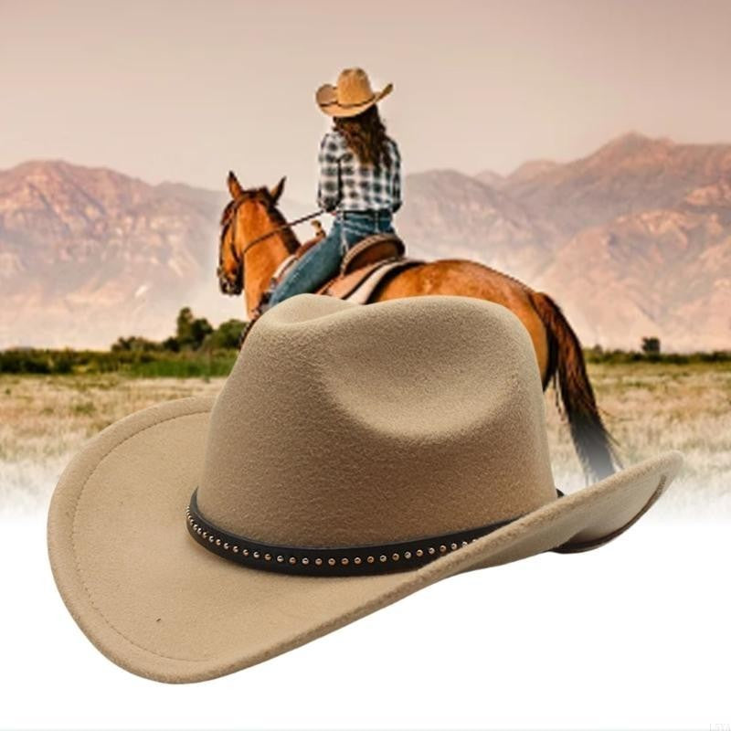 L5YA Elegant Homburg Hat with Unique Ethnic Band Flat Wide Brimmed Hat Surprise Gifts Headwear for Vacation Photo Props