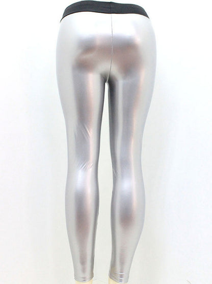 Shiny Metallic Leggings Mirror  Women High Waist Legging Stretchy PU Solid Sexy Shinning Bodysuit Pleather