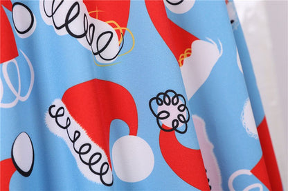 Fashion V-neck Short Sleeve Printed Christmas Dress Large Swing Vintage Elegant Xmas Party Dress