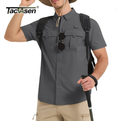 TACVASEN UPF 50+ Sun Protection Shirts Men's Quick Dry Outdoor Fishing Hiking Shirt Mesh Breathable UV Work Cargo Shirts Men