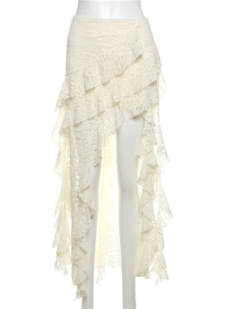 Nibber Tassels Women Skirts Irregular Hem Multi-Layered Ruffles Lace Patchwork S