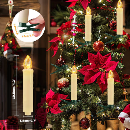 Flameless LED Taper Candles Christmas Tree Electric Candle Lights Mini Taper Clip-On Candles with Remote Timer for Wedding Decor