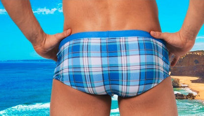 GANYANR Brand Swimming Trunks Swimwear Men Sunga Swimsuit Bikini Gay Sexy Swim Shorts Plaid Briefs Low Waist Bulge Pouch 2017