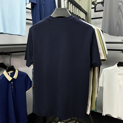 High end silky cotton breathable short sleeve T-shirt men summer designer Paul brand embroidered fashion casual round neck top