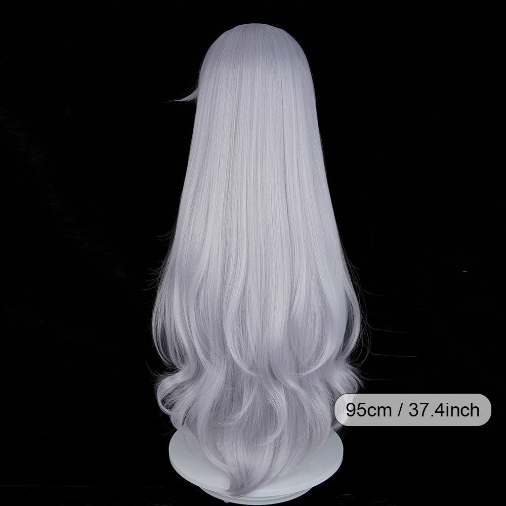 Long Wavy Silver Synthetic Wigs with Bangs Anime Game Cosplay Fluffy Heat Resistant Wig for Daily Party