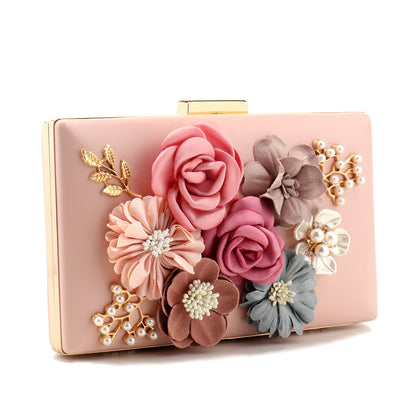 Pearl Clutch Bags Pink Color Girl Best Gift Evening Bags Flower Handmade Style Party Wedding Chian Shoulder Handbags For Luxury