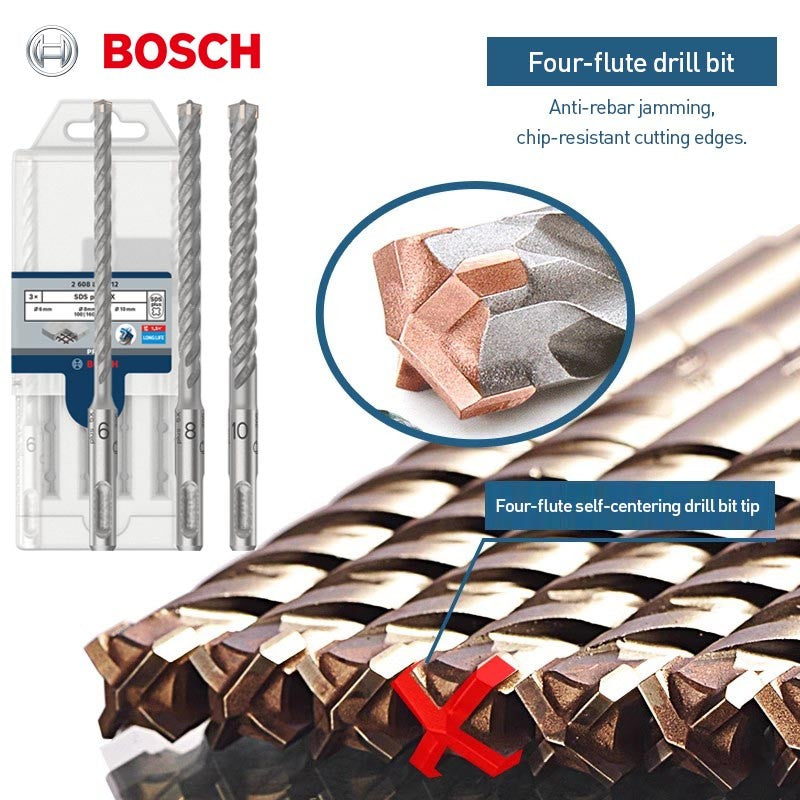 Broca de martelo rotativo Bosch SDS Plus 4 furos série 5 para perfurar furos em concreto armado para trabalho de construção