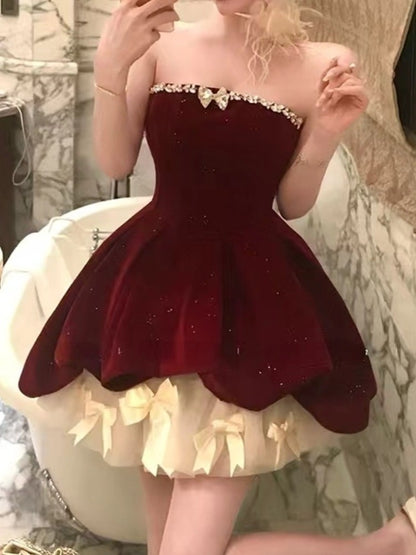 Fashion New Women Vintage Velvet Party Dress Sleeveless Elegant Mesh Patchwork Christmas Short Dress Female Vestidos JJ89