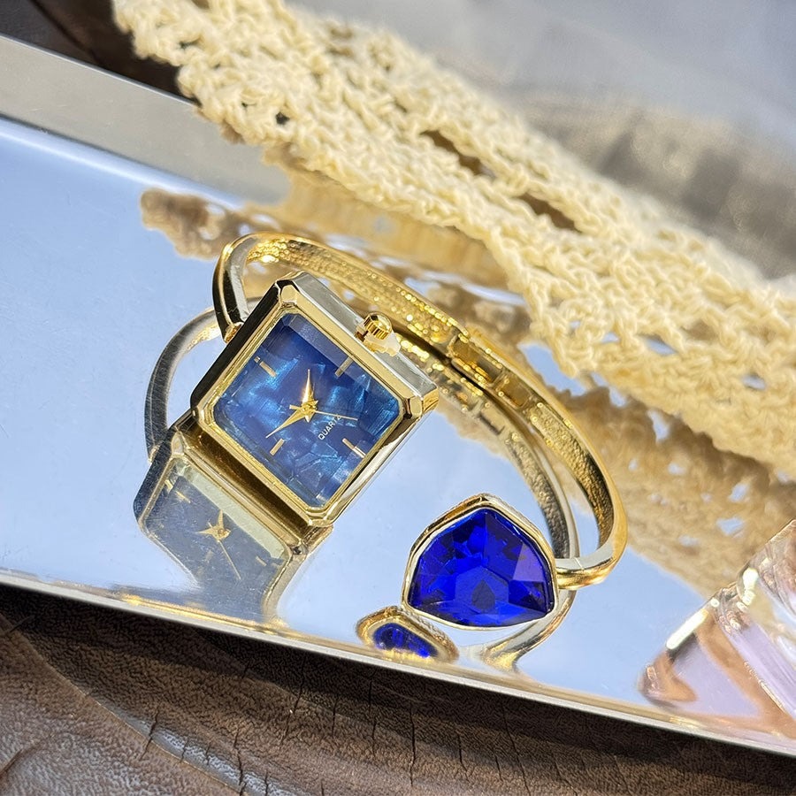 New Ladies Open Bracelet Watch Assorted Shaped Diamond Color Gemstone High-End Quartz Wristwatch Lazy Person's Stylish Timepiece