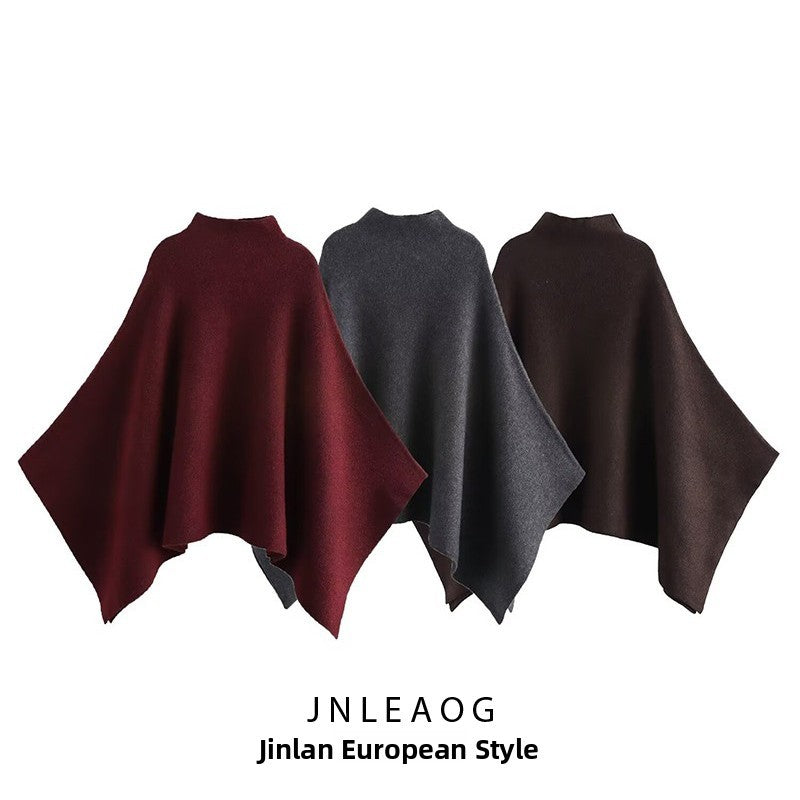 JNLEAOG Casaco de Gola Alta Assimétrica de Malha Feminina para Rua Elegante Fibra de Poliéster Outono Nova Chegada Design de Moda