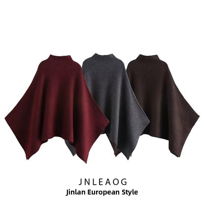 JNLEAOG Casaco de Gola Alta Assimétrica de Malha Feminina para Rua Elegante Fibra de Poliéster Outono Nova Chegada Design de Moda