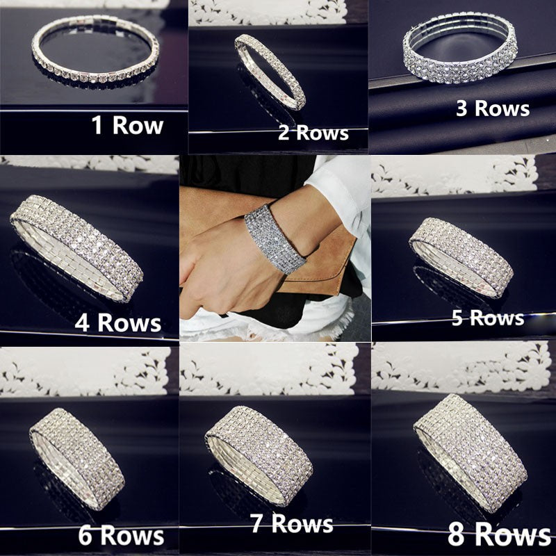 Luxuosa Pulseira Elástica de Cristal Zircônia AAA Branca Bling Cravejada Strass Feminina para Casamento