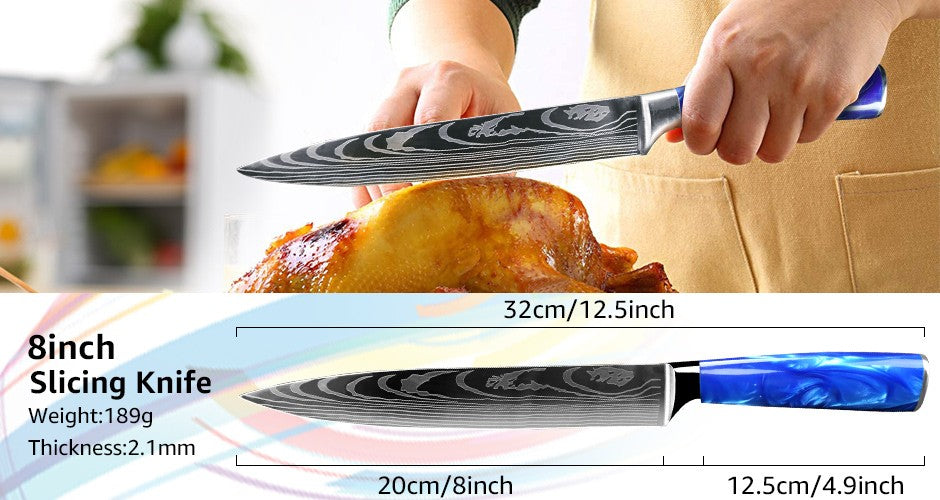 Faca de Cozinha Japonesa Chef 1-10 Peças Conjunto 7CR17 Aço Inoxidável 440C Desenho Damasco Cutelo de Carne Fatiador Santoku Ferramentas de Cozinha