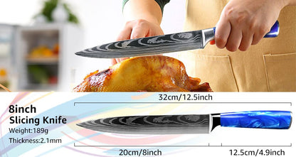 Faca de Cozinha Japonesa Chef 1-10 Peças Conjunto 7CR17 Aço Inoxidável 440C Desenho Damasco Cutelo de Carne Fatiador Santoku Ferramentas de Cozinha