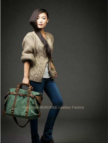 Vintage Military Canvas + Genuine Leather Men Shoulder Bag Sling Crossbody Bag Tote Handbag Men Canvas Messenger Bag  Leisure