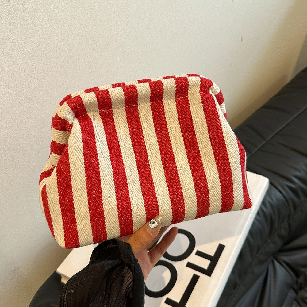 Summer Beach Clutch Bag for Women Striped Ruched Cloud Purse Colorblock Evening Handbag Hobo Bag for Travel Party Prom