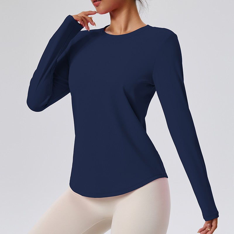 Naked Spring and Autumn Round Neck Fitness Yoga Clothing, Slimming and Slimming Base, Sports Top, Pilates Long Sleeve, Female