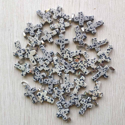 Wholesale 50pcs/lot Fashion Hot Sell Natural Stone Mixed Color Assort Cross Pendants Charms Fit Necklaces Jewelry Making
