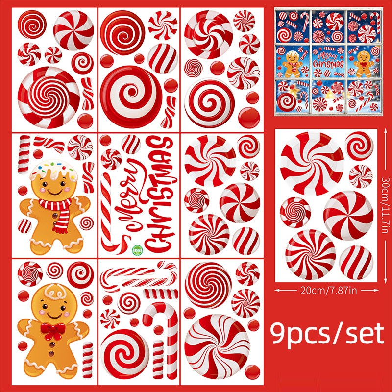 Christmas Gingerbread Man & Candy Cane Window Stickers - Sweet Holiday Decals for Bedroom Living Room Glass Holiday Home Decor