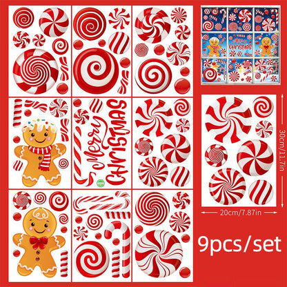 Christmas Gingerbread Man & Candy Cane Window Stickers - Sweet Holiday Decals for Bedroom Living Room Glass Holiday Home Decor