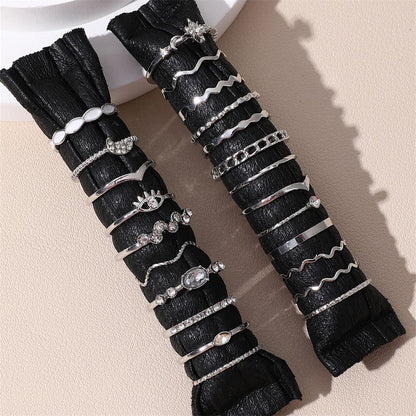 Conjunto de 23 Anéis de Nudilho da Moda para Mulheres com Cristal Estrela Lua Olho Onda Cor Ouro Prata Anéis Femininos Jóias da Moda para Festa Presente