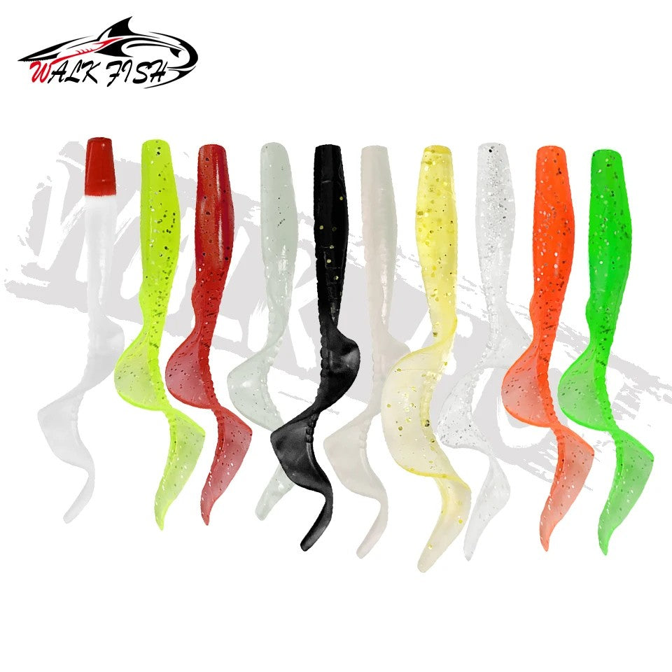 WALK FISH 10Pcs Spinpoler 60MM 80MM Iscas de Peixe Realistas Minhocas Isca de Silicone Artificial Macia Para Baixo Lúcio Isca Wobbler