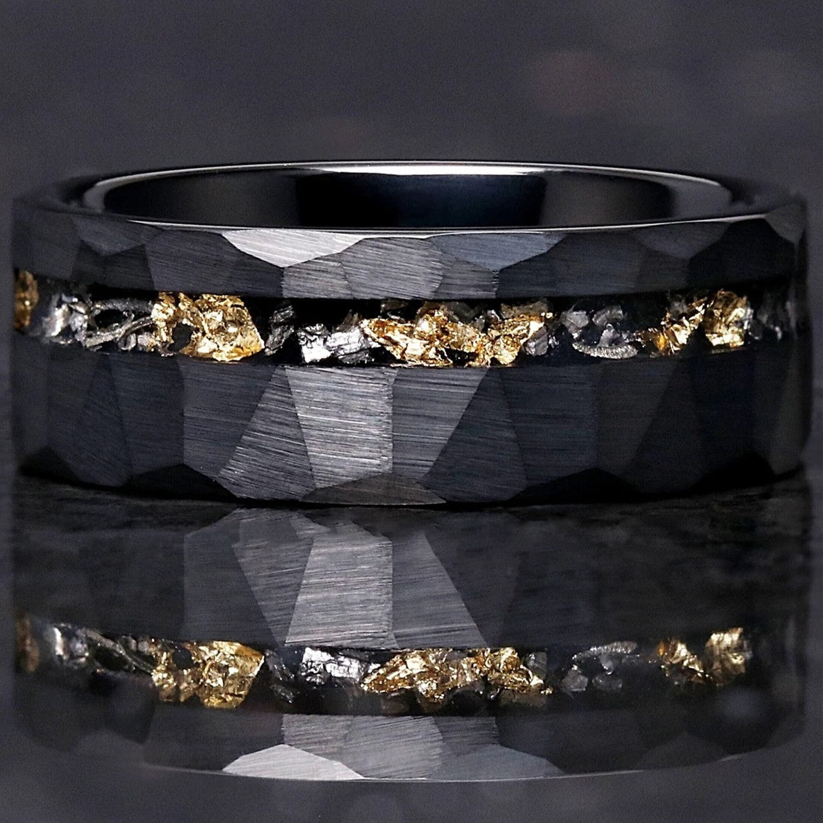 Anel de Tungstênio Meteorito Preto 8MM Anéis Masculinos Aliança de Casamento Noivado Joias da Moda