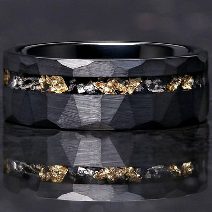 Anel de Tungstênio Meteorito Preto 8MM Anéis Masculinos Aliança de Casamento Noivado Joias da Moda