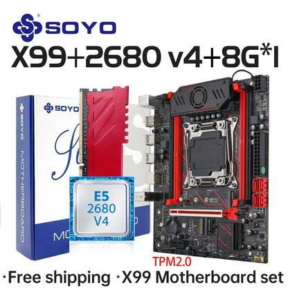 Gaming Motherboard Set SOYO X99 C612chip with Intel Xeon E5 2680 V4 CPU DDR4 8G*1 2133MHz RAM Computer components Mainboard TPM2