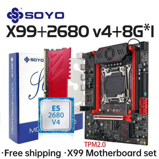 Gaming Motherboard Set SOYO X99 C612chip with Intel Xeon E5 2680 V4 CPU DDR4 8G*1 2133MHz RAM Computer components Mainboard TPM2