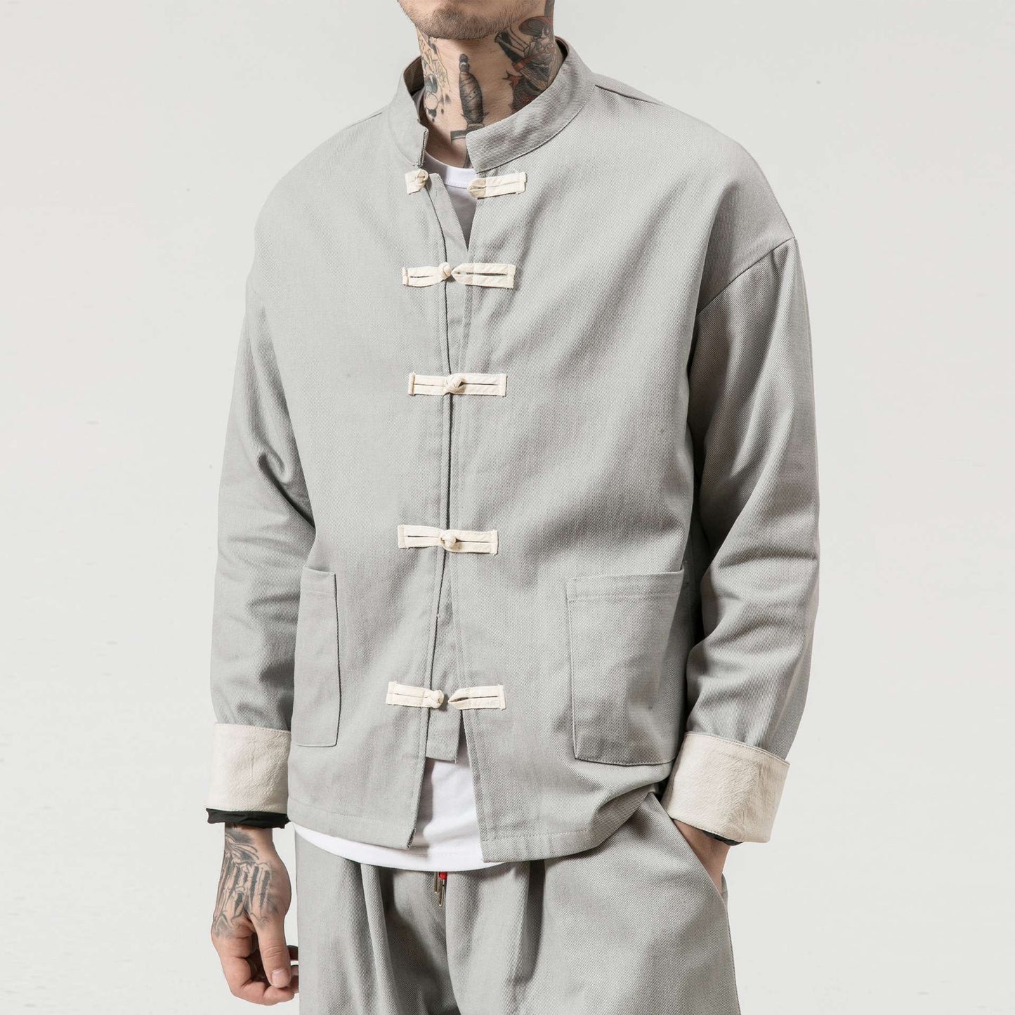 Chinese Wind Cotton Buckle Large Men's Casual Jacket Jacket Retro Stand-up Collar Tang Suit Top Batch