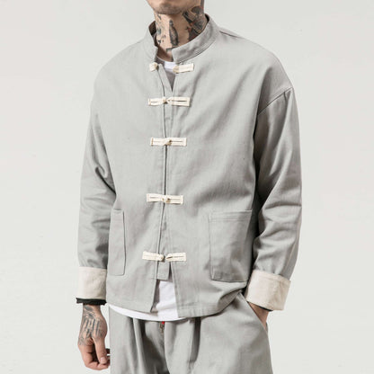 Chinese Wind Cotton Buckle Large Men's Casual Jacket Jacket Retro Stand-up Collar Tang Suit Top Batch