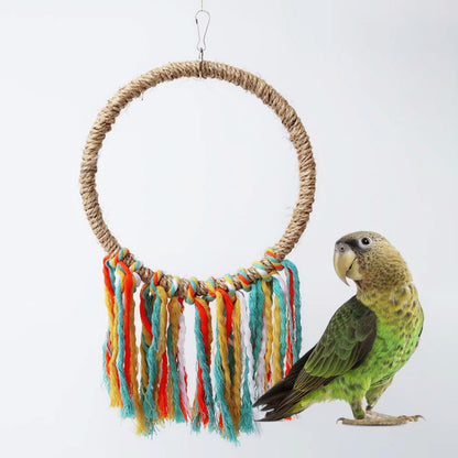 Brinquedo de Corda de Algodão para Papagaio Pássaro de Estimação Brinquedos em Círculo para Mastigar Mordiscar Poleiro de Papagaio Gaiola Suspensa de Balanço Anel de Corda Suporte para Subir Brinquedo Artigos para Pássaros