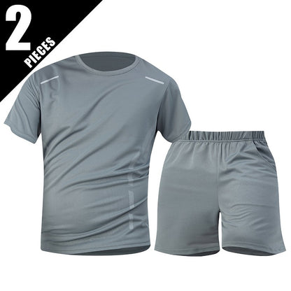 2-Piece Men's Summer Quick drying Sports Suit Loose And Breathable Short Sleeved T-shirt Running And Fitness Black Pocket Shorts