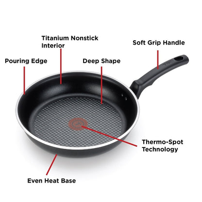 Comfort Titanium Nonstick Fry Pan 12 Inch Ergonomic Handle Durable Reinforced Interior Oven Safe Dishwasher Safe Heat Indicator