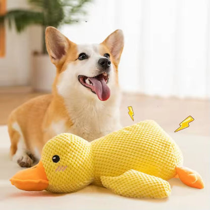 Brinquedo de cachorro pato de pelúcia resistente à mastigação com som de grasnido para alívio do ranger dos dentes, companheiro macio para cães pequenos e grandes