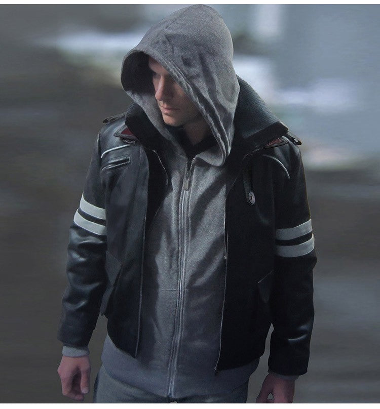 CosZtkhp Double Collars!Game Prototype Alex Mercer PU Leather Jacket Winter Coat Halloween Cosplay Costumes for Women/Men M-4XL