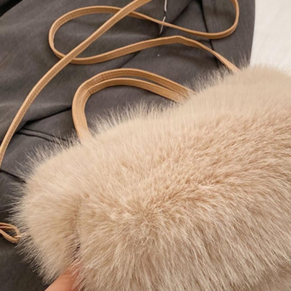 Faux Fur Tote Bag Women's Bucket Plush Light Luxury Ladies Handbags Soft Winter Crossbody Shoulder Bags