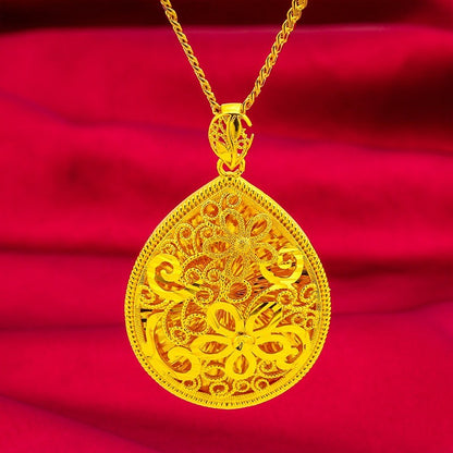9999 24K heart-shaped necklace, ethnic style luxury hollow pendant, women's gold necklace pendant, gold jewelry jewelry