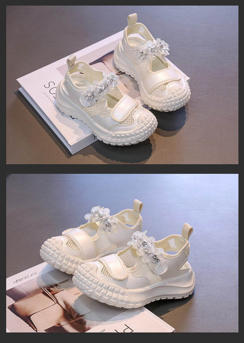 Girls' Casual Shoes Mesh Breathable Children's Sports Sandals 2025 Summer Fashion Flower Girls' Princess Shoes 3-12 Years Old