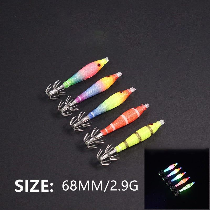 5 unidades/saco 68mmRolo de Pano Luminoso UV Tubo de Sopro Pesca Polvo Isca de Camarão de Madeira Anzol de Lula pesca Anzol de Explosão de Pesca