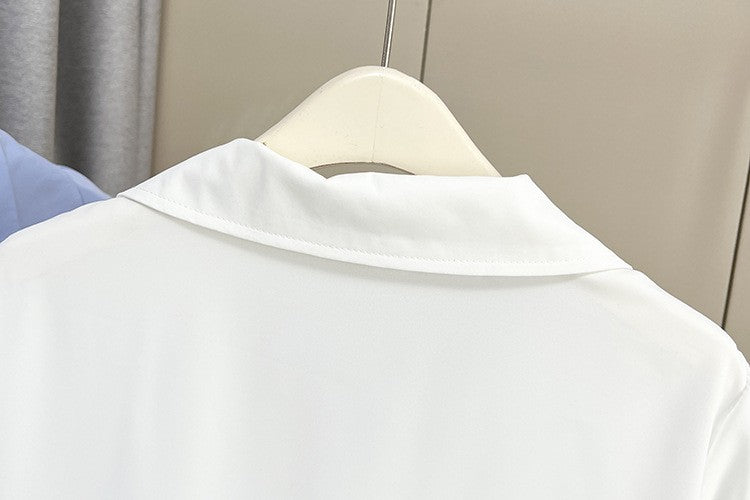 Plus Size Women's Summer New Style Lace Sleeve V-Neck Short Sleeve Shirt Fresh And Elegant Fashionable Blouse Polyester Fabric