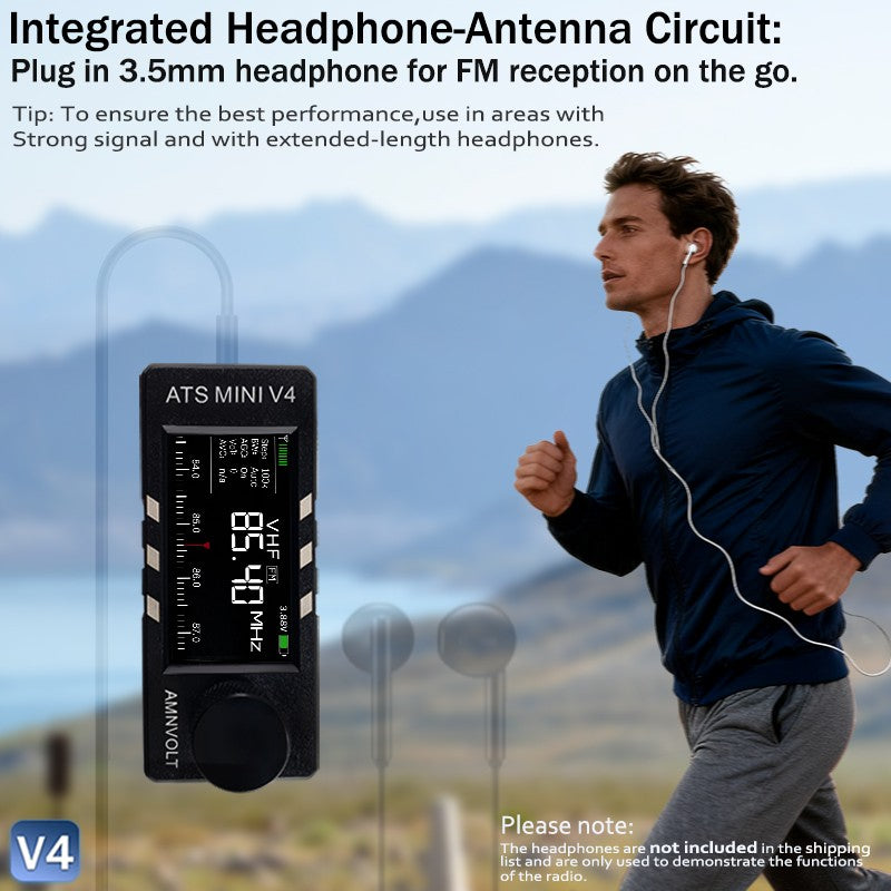 Receptor V4 AMNVOLT ATS Mini SI4732 de Todas as Bandas Suporta AM/FM/SSB/LSB/USB Amplificador de Fone de Ouvido Hi-Z Integrado para Rádio Amador