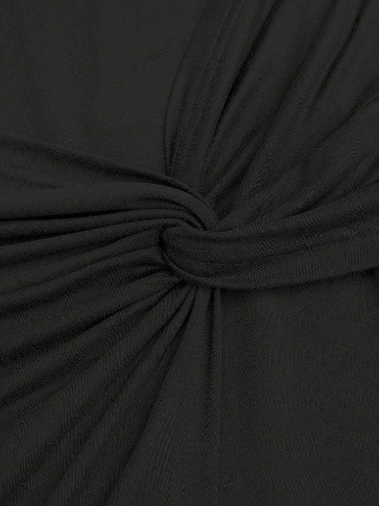 New French High-Waist Retro Knitted Ruched High-Slit Midi Skirt Black Versatile Slim Plus Size Female Clothing Elegant Party