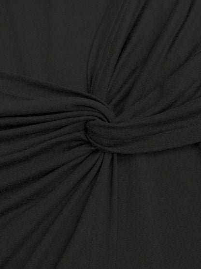 New French High-Waist Retro Knitted Ruched High-Slit Midi Skirt Black Versatile Slim Plus Size Female Clothing Elegant Party