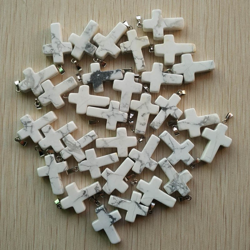 Wholesale 50pcs/lot Fashion Hot Sell Natural Stone Mixed Color Assort Cross Pendants Charms Fit Necklaces Jewelry Making