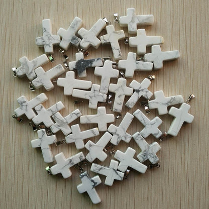 Wholesale 50pcs/lot Fashion Hot Sell Natural Stone Mixed Color Assort Cross Pendants Charms Fit Necklaces Jewelry Making