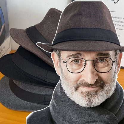 New Fashion Casual Topper for Men British Fashion Black Jazz Hat Wool Versatile Middle-aged Elderly Hat Elegent Trend Fedoras