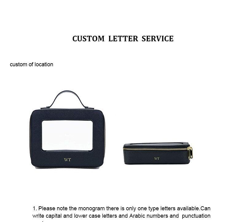 Free Custom Name Genuine Leather Travel Cosmetic Bag Set Colorful Classic Saffiano Portable Wash Bag for Women