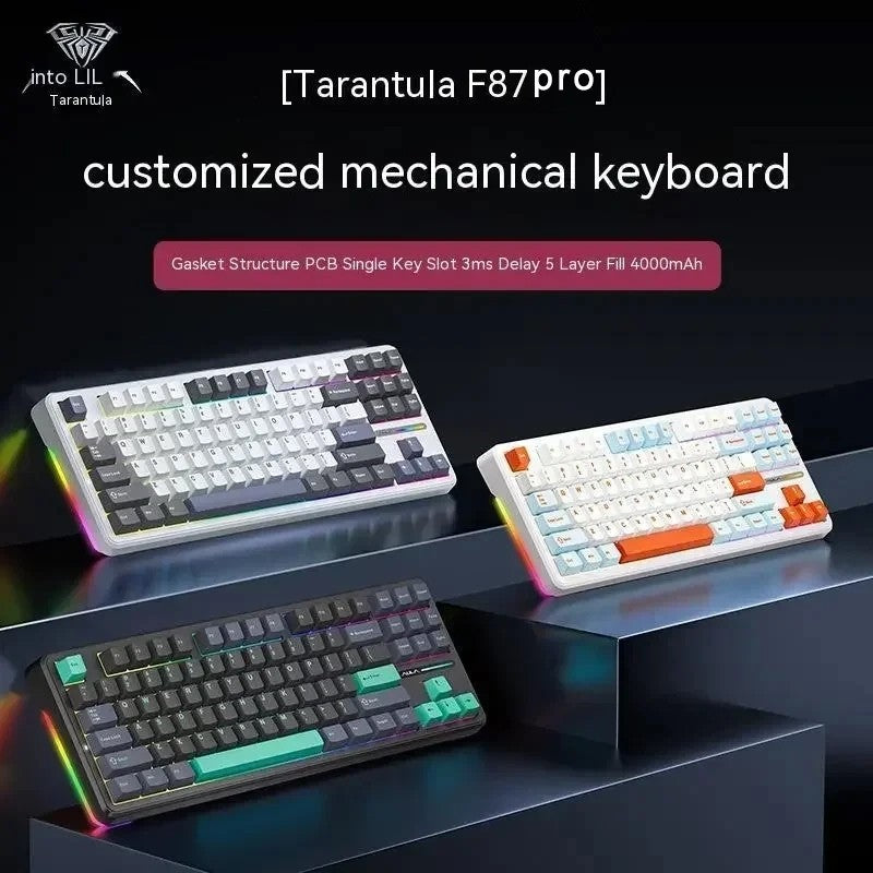 Teclado Mecânico AULA F87Pro 2.4g/Usb/Bluetooth Tri Mode Sem Fio 87 Teclas 5 Camadas de Amortecimento Adequado para Jogos+Digitação